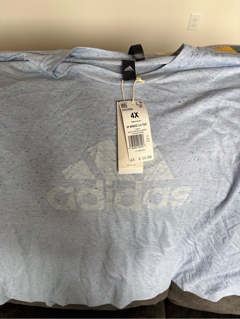 adidas Light Blue Speckled Logo Short Sleeve Tee - 4X